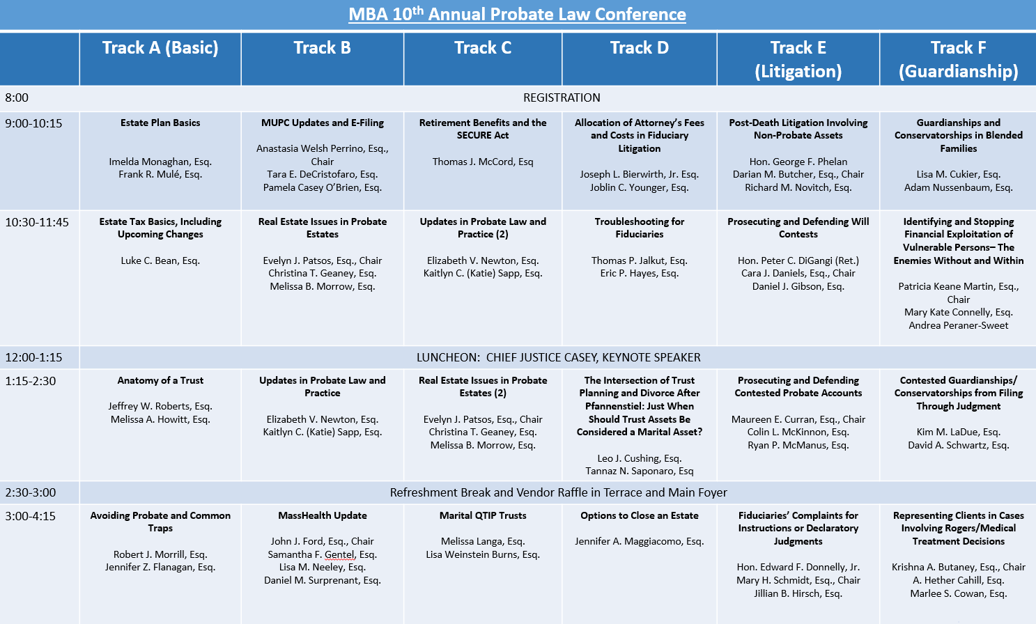 Probate Law Schedule 10.7.22 Probate Law Schedule 10.7.22